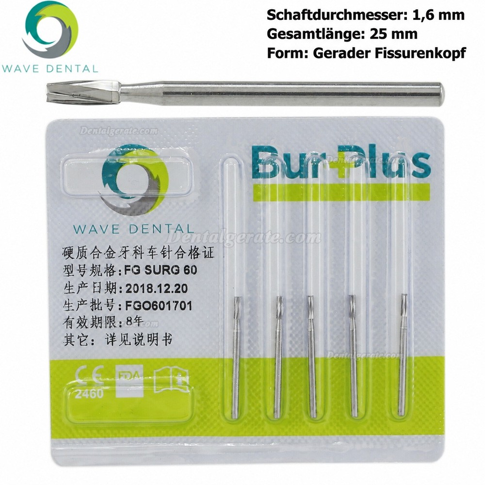 10 St&uuml;ck FG SURG 60# FG-Schaft Hartmetallbohrer Zahnmedizin Gerader Spaltkopf (zylindrisch) Hartmetallbohrer Zahnbohrer